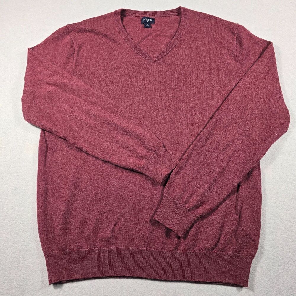 J.Crew Men's Large Burgundy V-Neck Pullover Knit Sweater Merino Wool Blend